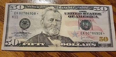 Low serial 50$ bill star note  Rare Great Condition 2004 Series - Image 1 of 4