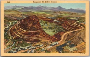 1942 BISBEE, Arizona Copper Mining Postcard "Sacramento Pit" / Curteich Linen - Picture 1 of 2