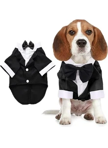 Dog Tuxedo Suit Wedding Outfit Pet Bandana Collar Bow Tie Adjustable Costume - Picture 1 of 1