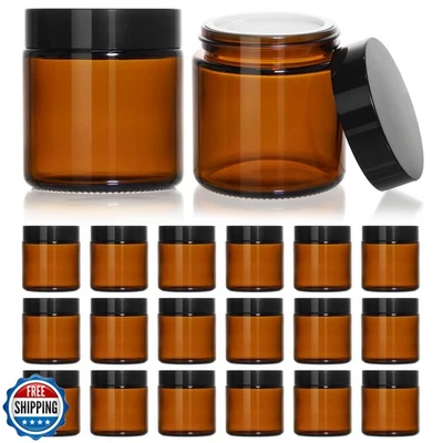 KEYWING 4oz Small Glass Jars with Black Lids, 18 Pack Amber Empty Cosmetic Co - Image 1 of 4