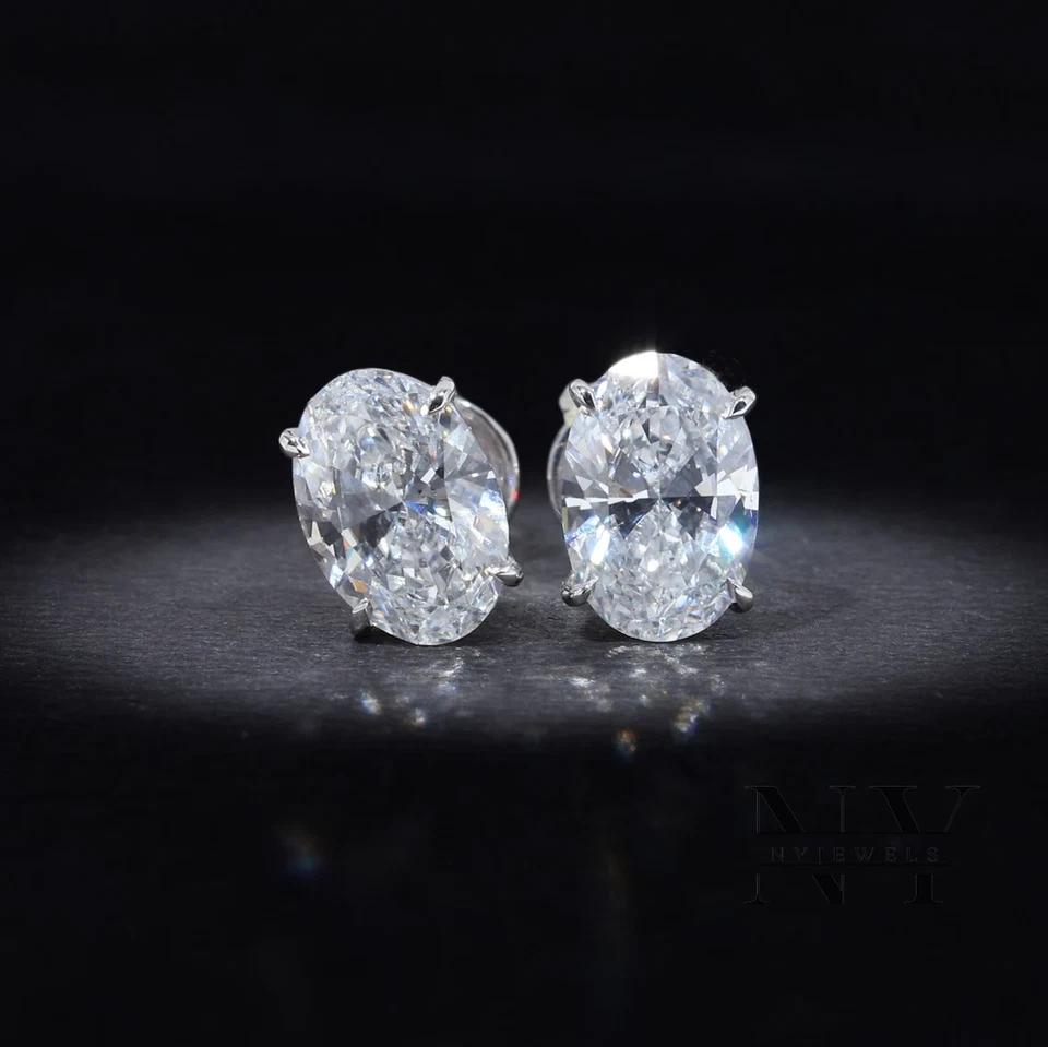 Moissanite Solitaire Stud Earrings 2.50 CT Oval Cut Solid 14K White Gold For Her - Image 1 of 4
