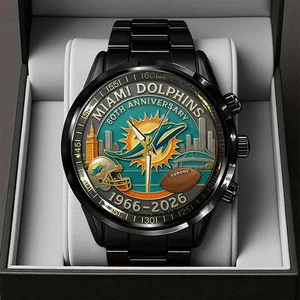 Miami Dolphins Schwarz Edelstahl Uhr 1996-2026 - Bild 1 von 4
