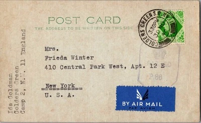 1940 Golders Green England Jewish Internment Camp Cover To New York USA - Image 1 of 2