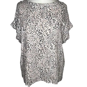 Women's NEXT Size 22 White Pink Animal Leopard Print Pocket Short Sleeve Top - Picture 1 of 7