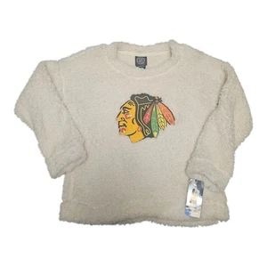NHL Chicago Blackhawks Girls White W/Metallic Gold Sherpa Pullover Size M 7/8 - Picture 1 of 6