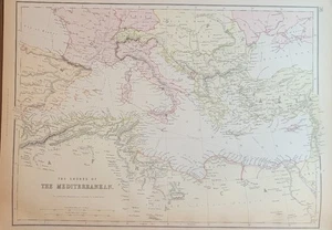 1882 Blackie large map Shores Mediterranean printed color - Picture 1 of 5
