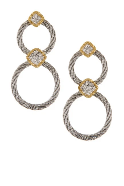 Pendientes colgantes ALOR de doble aro con pavé de diamantes clásicos de acero inoxidable de 18 quilates  Foto 1 de 1