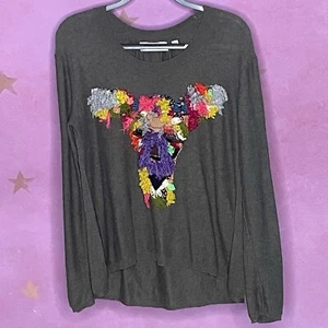 Anthropologie Charlie & Robin Dimensional Deer Embroidered Sweater Pullover M - Bild 1 von 11