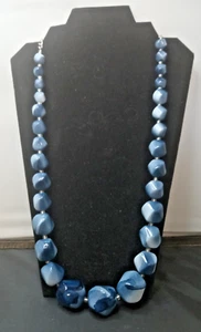Blue Graduated Variegated Bead Necklace Marked "C" Tag 28-in 4-in Ext - Picture 1 of 5
