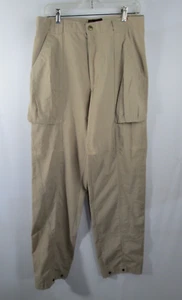 Vintage Bugle Boy Cargo Pants Mens 32 x 34 Khaki Pockets Y2K Baggy Ankle Snap - Picture 1 of 9