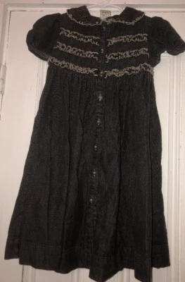Angel’s Kids Girls Black Denim Ruffled Front Jean Dress Size 5 Full Front Button - Image 1 of 2