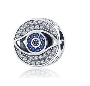 Evil Eye Pave Bead Hamsa Protecion All Seeing Eye C925 Sterling Silber Good Luck - Bild 1 von 1