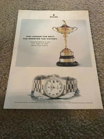 ROLEX OYSTER PERPETUAL DAY-DATE CHRONOMETER Watch Print Ad 1999 U.S. RYDER CUP Cover