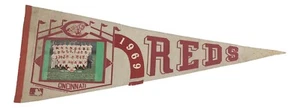 Vintage Authentic 1969 Cincinnati Reds 30" Photo Picture Pennant - Picture 1 of 4