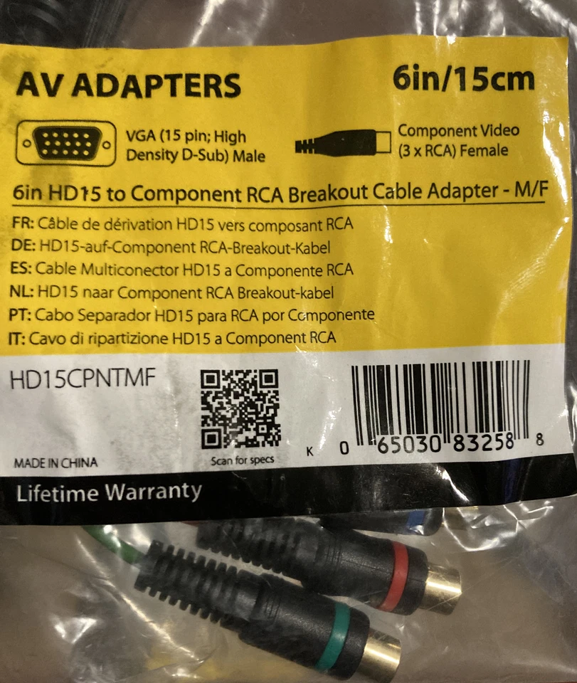 NUEVO - StarTech 6 pulgadas Cable VGA a RCA (15 cm) - HD15 (M)/Componente - Imagen 1 de 1