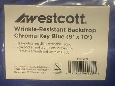Pantalla de fondo resistente a las arrugas Westcott Chroma-key azul 9 pies x 10 pies ¡NUEVA! Foto 1 de 2