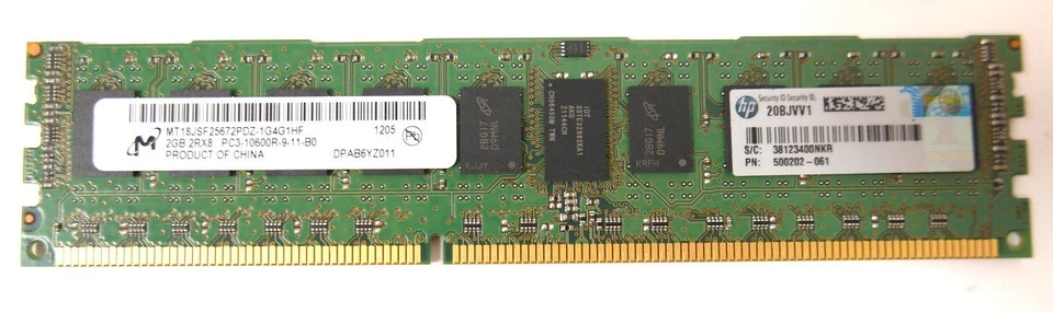 2GB Server Memory RAM DDR3 PC3-10600R 1333MHz RDIMM HP 500656-B21 - Image 1 of 3