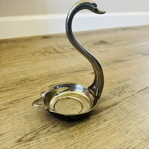 Vtg Art Deco Swan Bird Jewelry Dish Pewter Metal Vanity Tray 6.5” Hong Kong - Picture 1 of 9