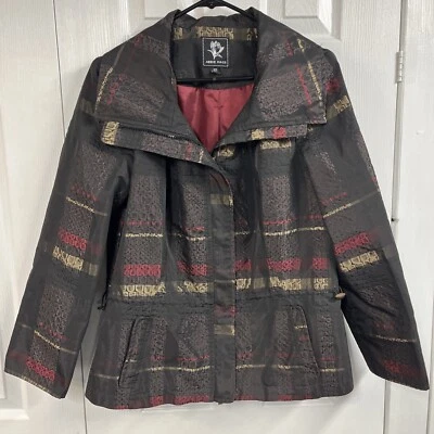 Abbie Mags Lightweight Jacket Windbreaker Size Medium Plaid Black Red Tan - Изображение 1 из 3