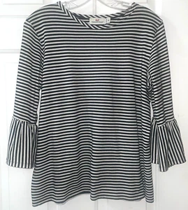 Damen Vineyard Vines schwarz & weiß gestreift 3/4 Rüschen Glockenärmel Top Größe M - Bild 1 von 7