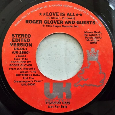 Roger Glover / Deep Purple - Love Is All  - Rare 1975 US Import Promo 7" - Image 1 of 4