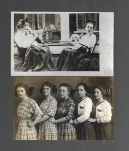 NEW MILFORD PA 2 POSTCARDs rp 2 VICTORIAN WOMEN w DOLLS 1900s 5 GIRLS E Robinson - Picture 1 of 2