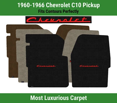 Alfombrillas delanteras Lloyd Luxe para camioneta Chevy C10 60-66 con Chevy rojo sobre negro Foto 1 de 4