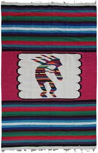 Vintage Mexican Rug Flatwoven Geometric Horse Rug 130cmx203cm Tapestry 4x7 - Picture 1 of 9