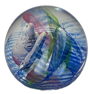 Caithness Art Glass Scotland Fiesta Blue Green Swirl Paperweight Signed - Picture 1 of 5