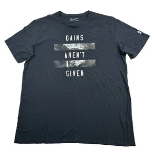 Under Armour Heatgear Mens 2XL Black “Gains Aren’t Given” Workout T-Shirt - Picture 1 of 9