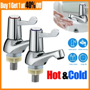 2pcs Chrome Lever Basin Taps Hot and Cold Pair Taps For Bath Bathroom Sink Basin - Picture 1 of 13