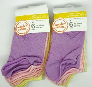 Wonder Nation Girls 12 Pair Multi Color Pastel No Show Socks Sz 10.5-4 NEW - Picture 1 of 3