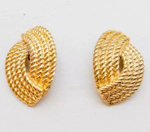 CELINE Clip-on Earrings Gold Classic Made in Italy Size: 2x1.8 in. Vintage - Picture 1 of 7