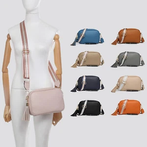 Bolso de hombro pequeño bandolera metálico brillante boutique con correa de lona - Imagen 1 de 26