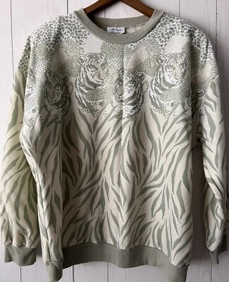 Vintage 80’s Tiger Print Sweatshirt Crewneck AOP Melissa Robin Shoulder Pads - Image 1 of 4