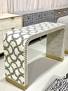 Bone Inlay Waterfall Console Table - Grey Shell - Picture 1 of 18