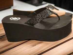 NEW WOMEN'S GUESS LOGO BLACK  FLIP FLOPS PLATFORM WEDGE GGTAYLIR2 6, 7, 8, 9, 10 - Picture 1 of 12