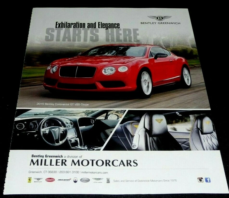 BENTLEY CONTINENTAL GT V8S  2015 ADVERT- EXHILARATION AND ELEGANCE START HERE - Image 1 of 1