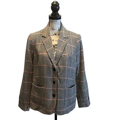 LL Bean Blazer Jacket Wool Silk Beige Pink Black Size Large Houndstooth NWT - Image 1 of 4