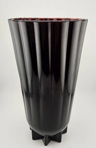 Anchor Hocking Royal Ruby Red Glass Vase Star Bottom Fluted Sides Scalloped - Picture 1 of 9