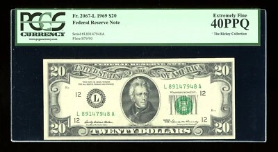 DBR 1969 $20 FRN San Francisco Fr. 2067-L PCGS XF-40 PPQ Serial L89147948A - Image 1 of 2