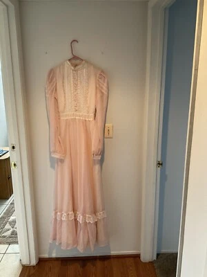 Vtg Gunne Sax Romantic Renaissance Bridal Collection Gown Dress Pink Mesh Sz 11 - Image 1 of 4