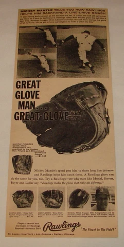 1959 Rawlings MICKEY MANTLE baseball glove ad ~ Great Glove Man Cover