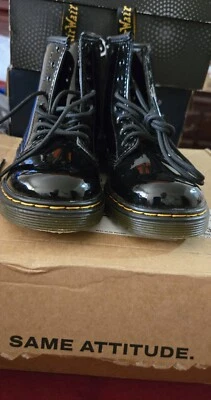Dr. Martens Kids 1460J Black Patent Leather Side Zip Combat Boots Size US 1 - Image 1 of 4