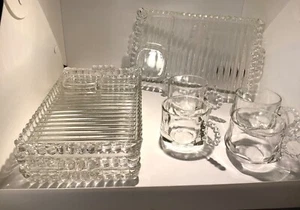 4 SETS VINTAGE HAZEL ATLAS SNACK SIP SMOKE LUNCHEON PLATES CUPS ASHTRAY 1940’s- - Picture 1 of 8