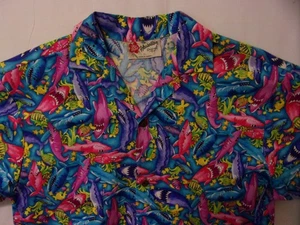 NWT XL 14-16 Hawaiian Hilo Hattie Sharks Fish Button S/S Shirt Boys - Picture 1 of 8