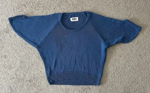 MM6 Maison Margiela Women’s Blue Cotton Knit Short Sleeve Sweater Small - Picture 1 of 9