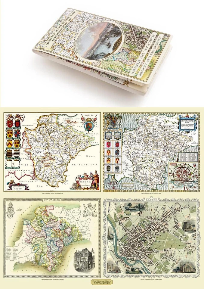 Devon 1611 1836 Fold Up Map that features a collection of Four Historic Maps, Jo - image 1 of 1