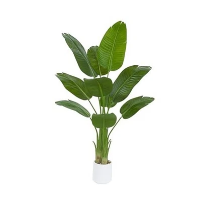Planta artificial pássaro do paraíso palmeira falsa plantas em vaso 4 pés branca - Imagem 1 de 4