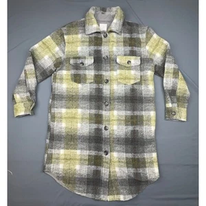 Joie Plaid Shacket Jacket Womens M Green Gray Flannel Lined Brushed Texture - Picture 1 of 7